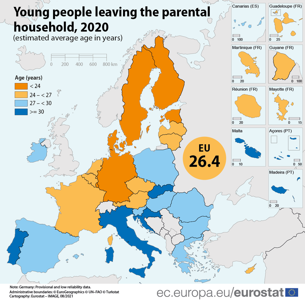 Map - Estimated average age of young people leaving the parental household, 2020.png