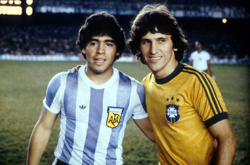 Posing with Brazil Captain Zico before an international in 1981.jpg