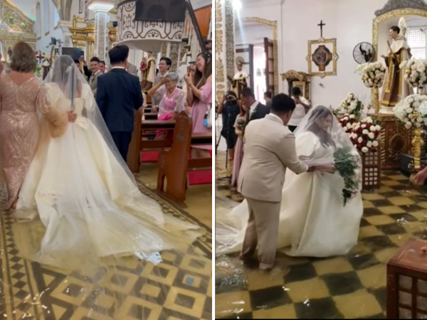 Αποφασισμένο ζεύγος παντρεύεται μέσα σε πλημμυρισμένη εκκλησία, μετά από  τυφώνα
